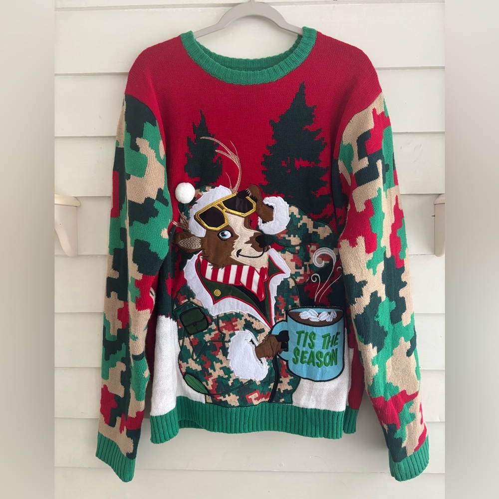 Reindeer Tis The Season Camo Christmas Sweater Men’s Size XXL